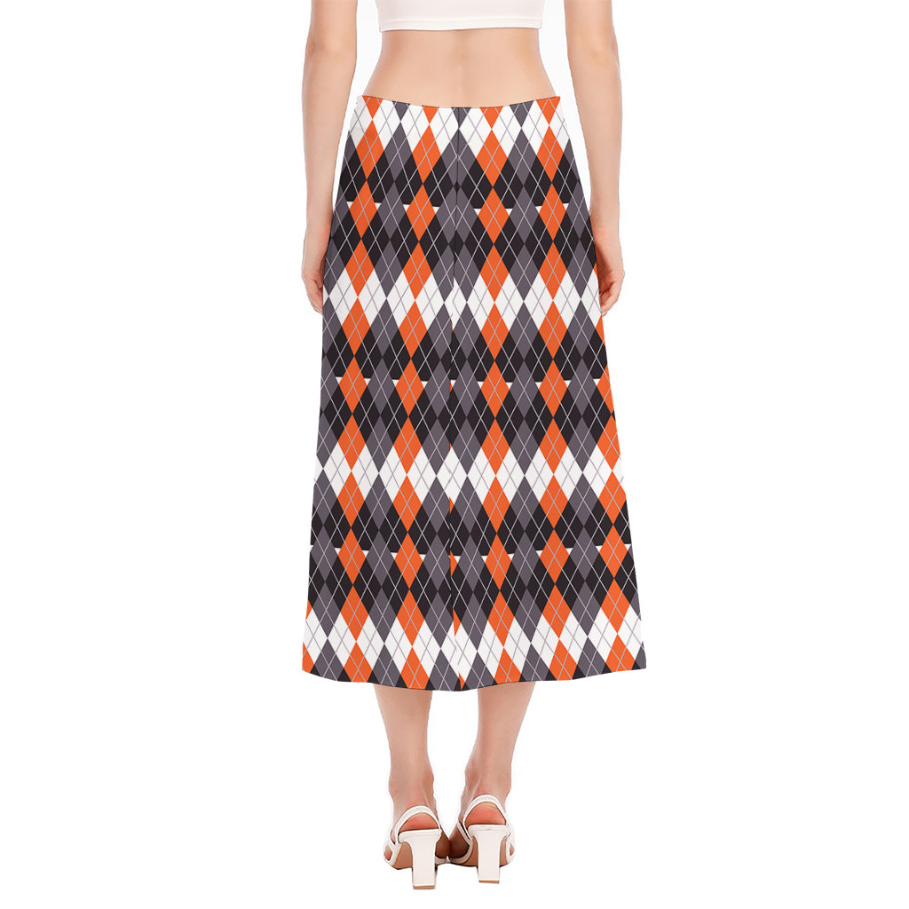 Halloween Themed Argyle Pattern Print Side Slit Midi Skirt