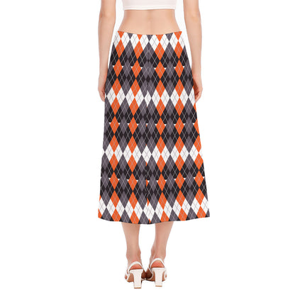 Halloween Themed Argyle Pattern Print Side Slit Midi Skirt