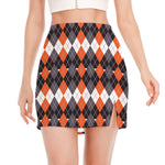 Halloween Themed Argyle Pattern Print Side Slit Mini Skirt