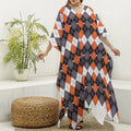 Halloween Themed Argyle Pattern Print Silk V-Neck Kaftan Dress