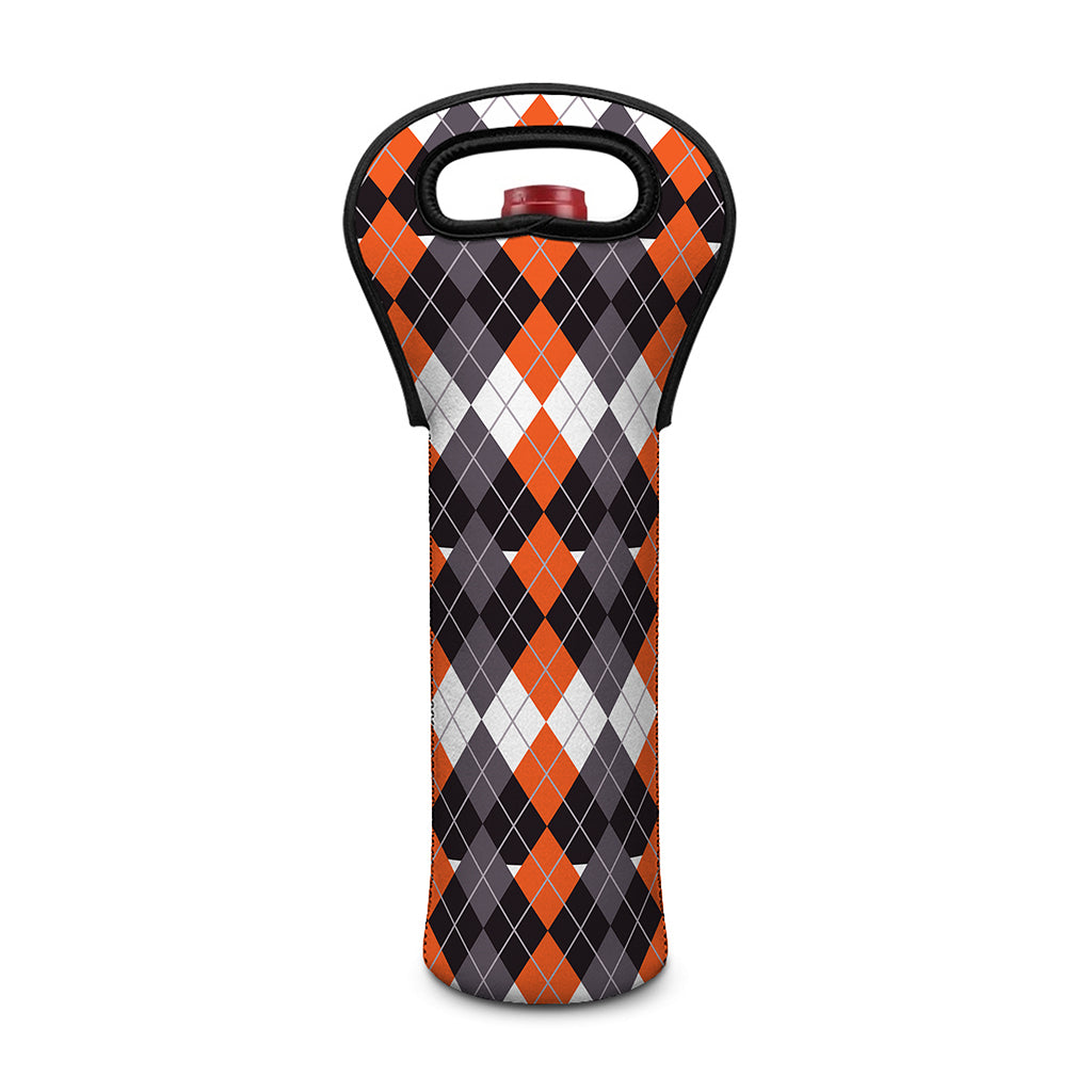 Halloween Themed Argyle Pattern Print Single Neoprene Wine Tote