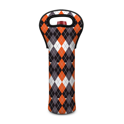 Halloween Themed Argyle Pattern Print Single Neoprene Wine Tote