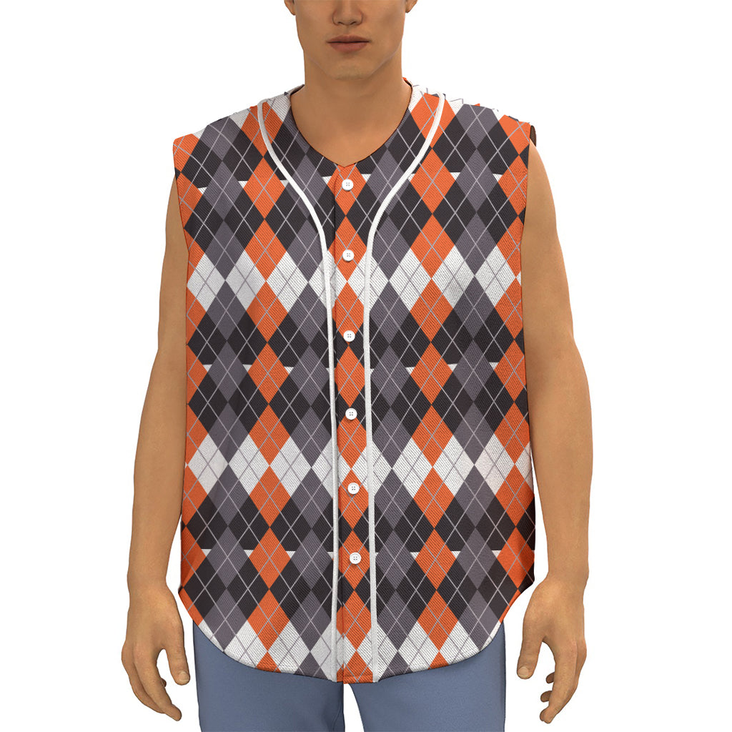Halloween Themed Argyle Pattern Print Sleeveless Baseball Jersey