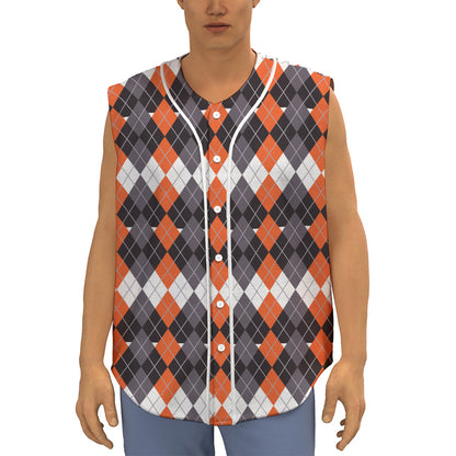 Halloween Themed Argyle Pattern Print Sleeveless Baseball Jersey