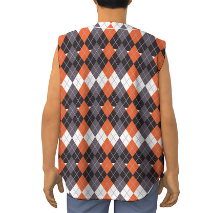 Halloween Themed Argyle Pattern Print Sleeveless Baseball Jersey