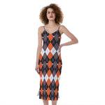 Halloween Themed Argyle Pattern Print Slim Fit Midi Cami Dress