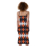 Halloween Themed Argyle Pattern Print Slim Fit Midi Cami Dress