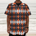 Halloween Themed Argyle Pattern Print Textured Short Sleeve Shirt