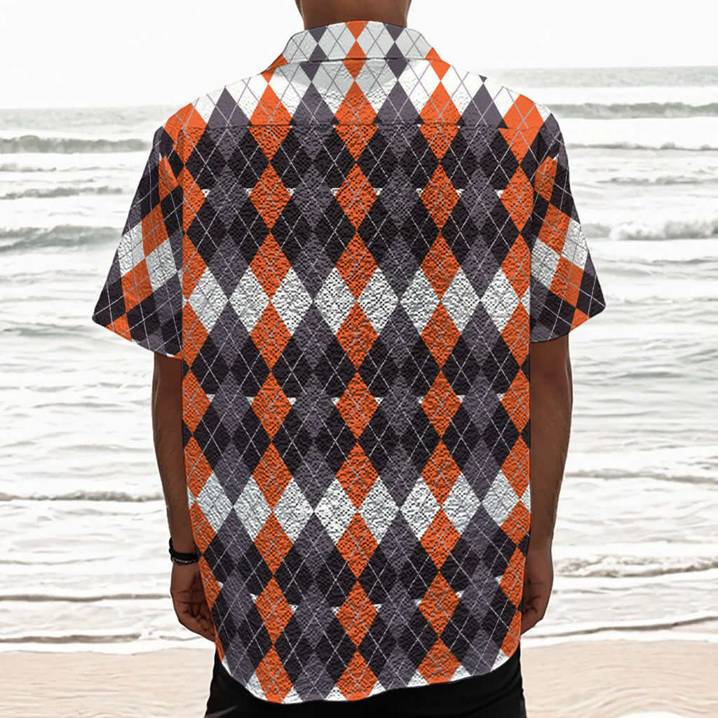 Halloween Themed Argyle Pattern Print Textured Short Sleeve Shirt