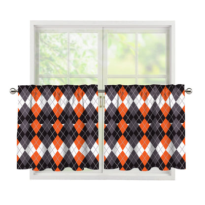 Halloween Themed Argyle Pattern Print Tier Curtains