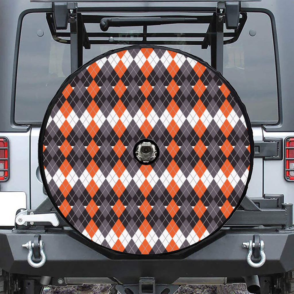 Halloween Themed Argyle Pattern Print Tire Cover With Camera Hole
