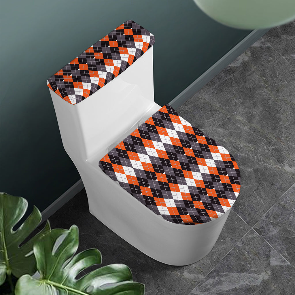Halloween Themed Argyle Pattern Print Toilet Lid And Tank Cover Set