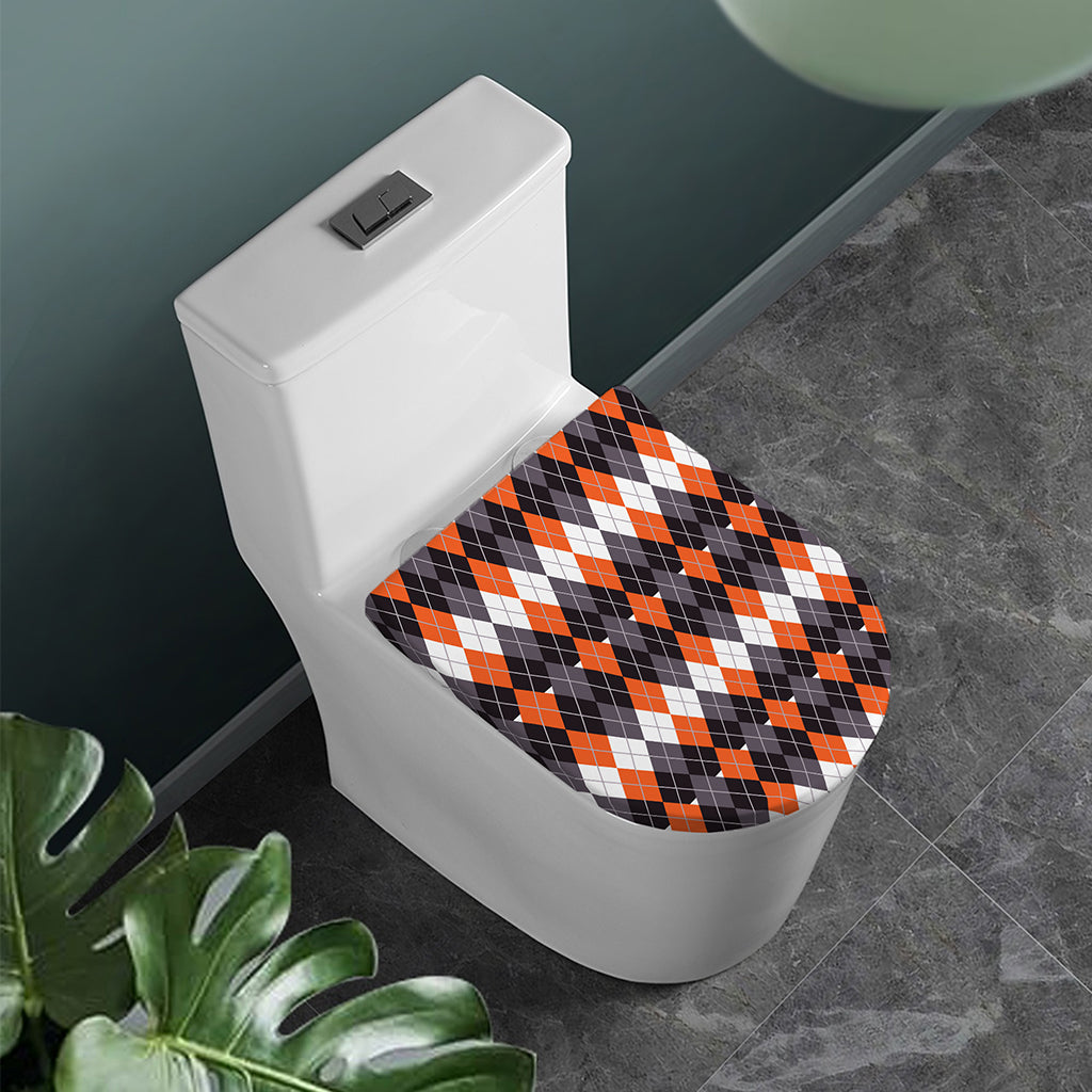 Halloween Themed Argyle Pattern Print Toilet Lid Cover