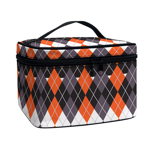 Halloween Themed Argyle Pattern Print Travel Makeup Bag