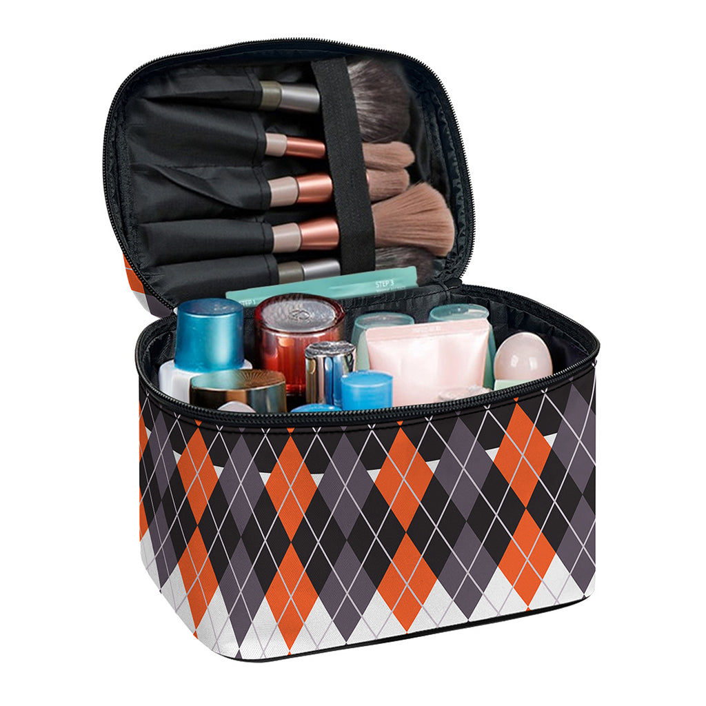 Halloween Themed Argyle Pattern Print Travel Makeup Bag