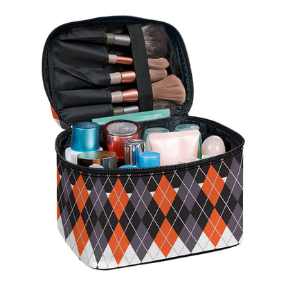 Halloween Themed Argyle Pattern Print Travel Makeup Bag