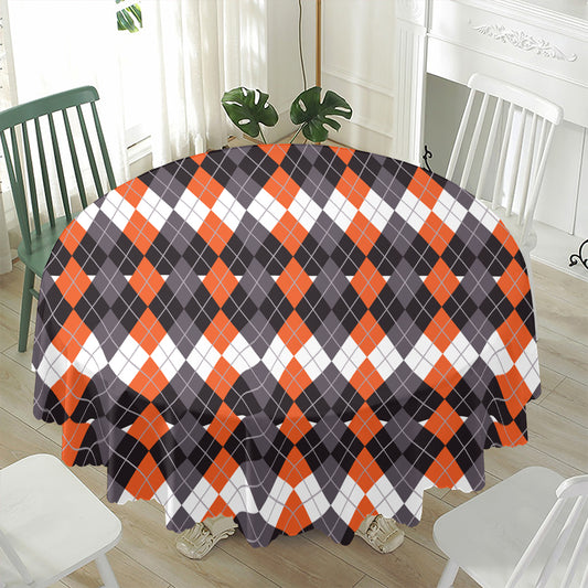 Halloween Themed Argyle Pattern Print Waterproof Round Tablecloth
