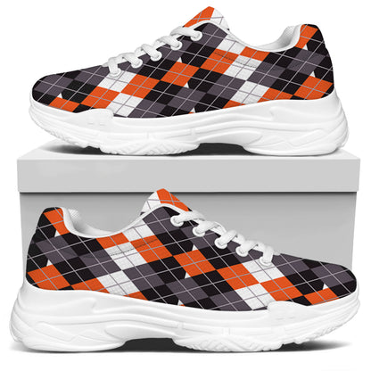 Halloween Themed Argyle Pattern Print White Chunky Shoes
