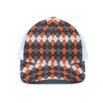 Halloween Themed Argyle Pattern Print White Mesh Trucker Cap