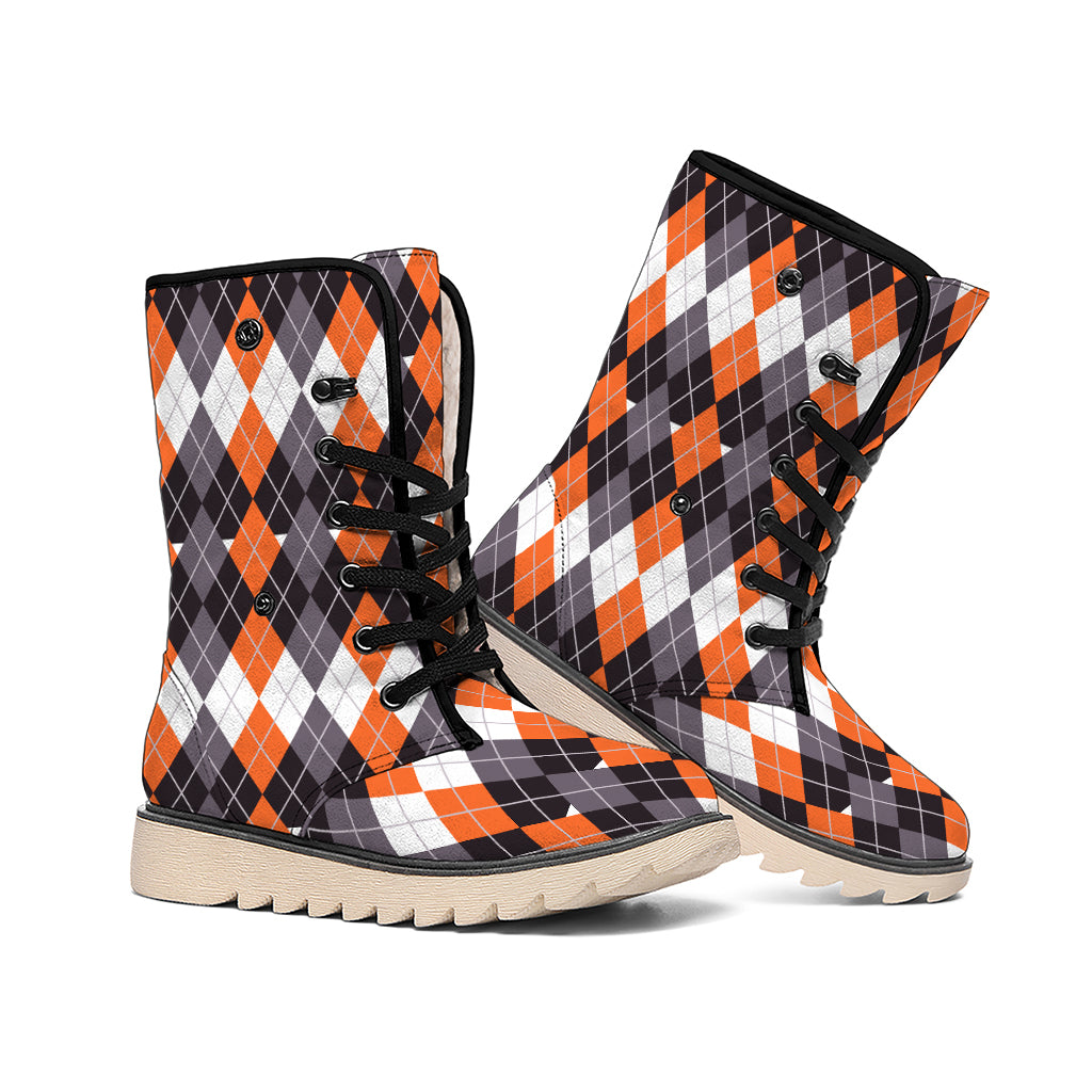 Halloween Themed Argyle Pattern Print Winter Boots