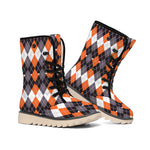 Halloween Themed Argyle Pattern Print Winter Boots