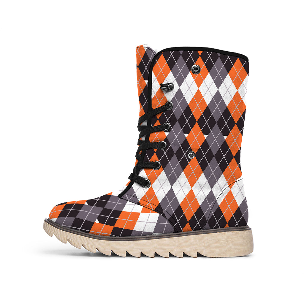 Halloween Themed Argyle Pattern Print Winter Boots