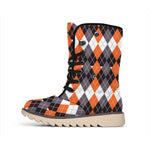 Halloween Themed Argyle Pattern Print Winter Boots