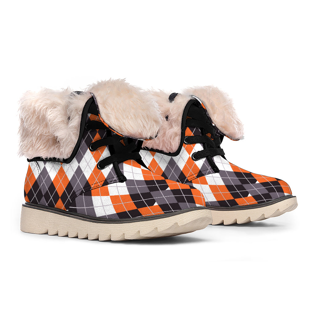 Halloween Themed Argyle Pattern Print Winter Boots