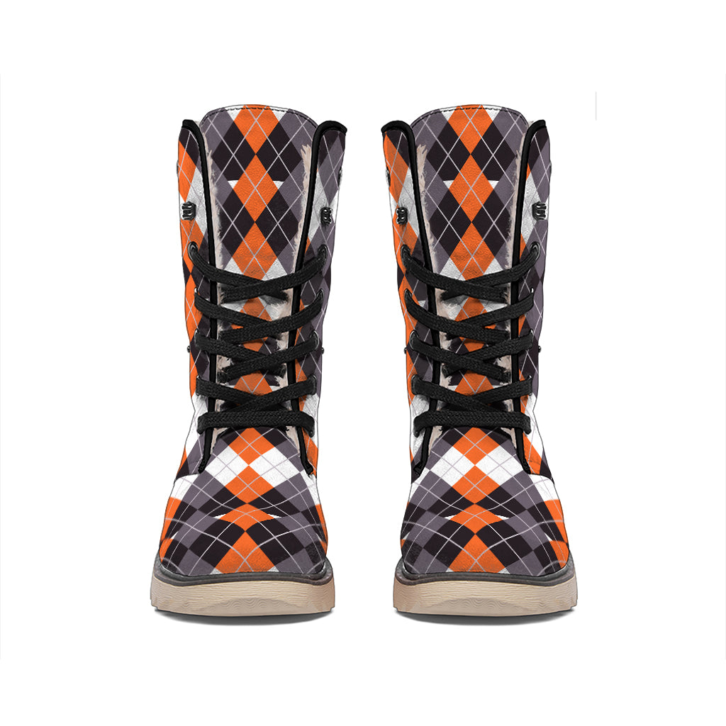 Halloween Themed Argyle Pattern Print Winter Boots