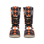 Halloween Themed Argyle Pattern Print Winter Boots