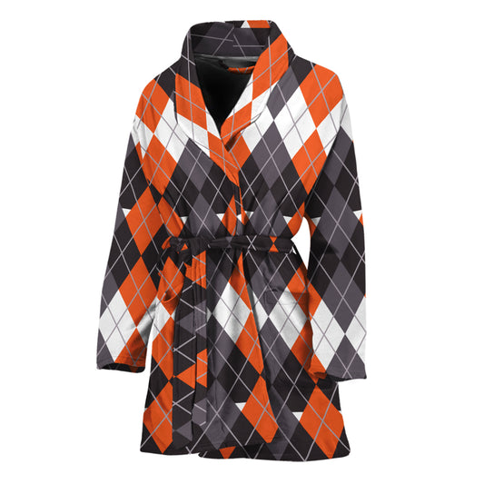 Halloween Themed Argyle Pattern Print Women's Bathrobe