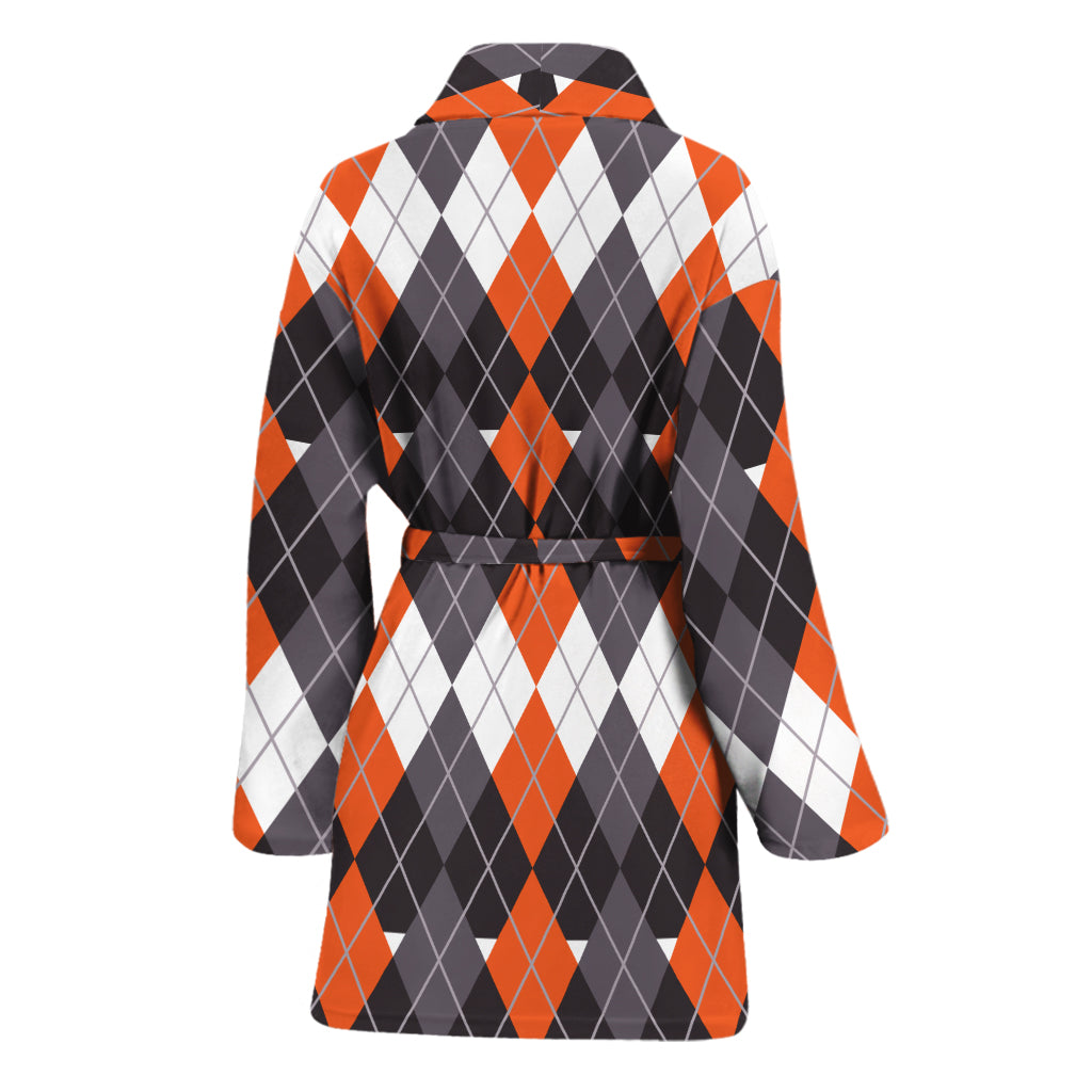 Halloween Themed Argyle Pattern Print Women's Bathrobe