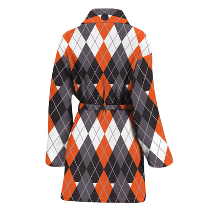 Halloween Themed Argyle Pattern Print Women's Bathrobe