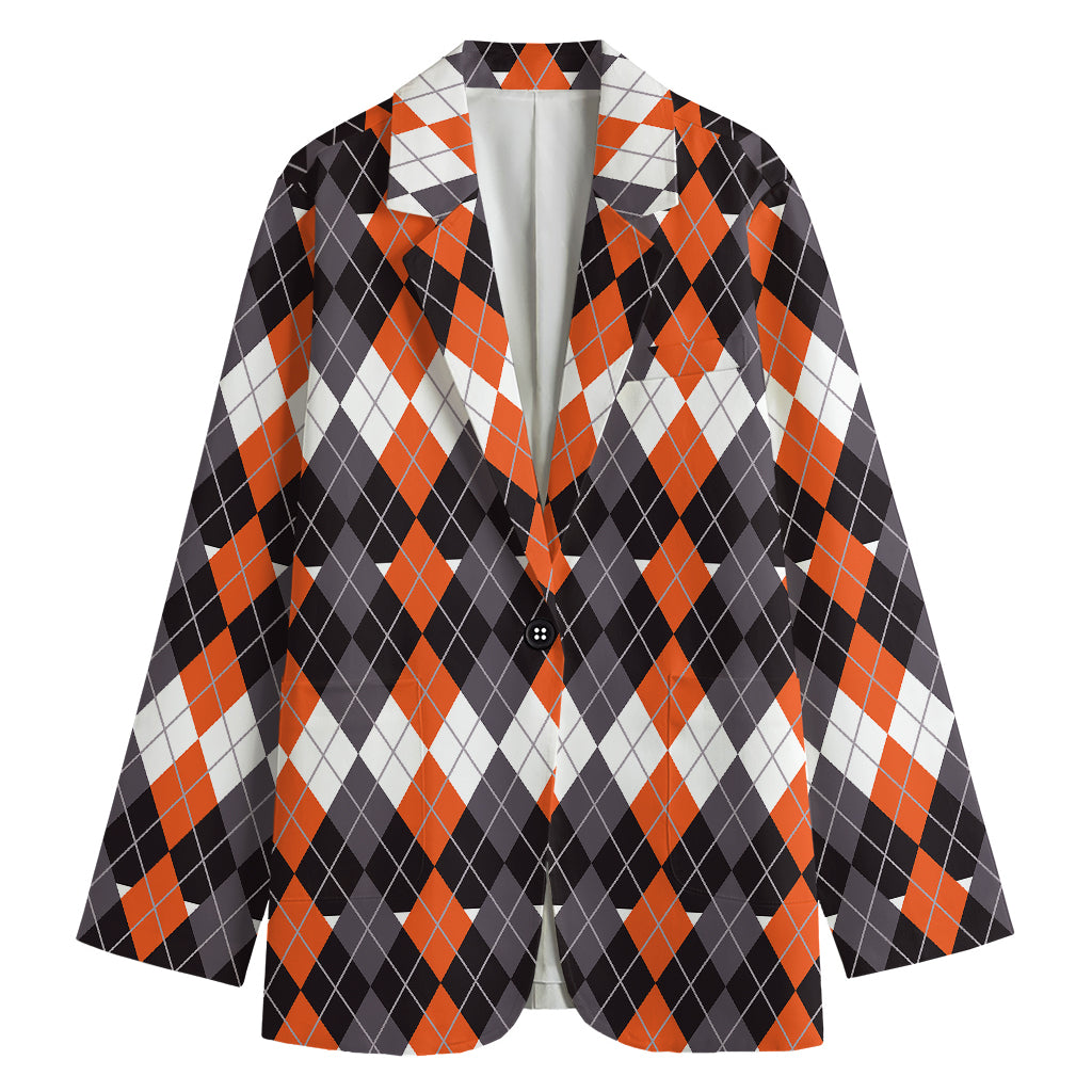 Halloween Themed Argyle Pattern Print Women's Blazer