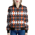 Halloween Themed Argyle Pattern Print Women's Bomber Jacket