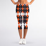 Halloween Themed Argyle Pattern Print Women's Capri Leggings