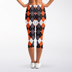 Halloween Themed Argyle Pattern Print Women's Capri Leggings