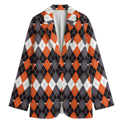 Halloween Themed Argyle Pattern Print Women's Cotton Blazer
