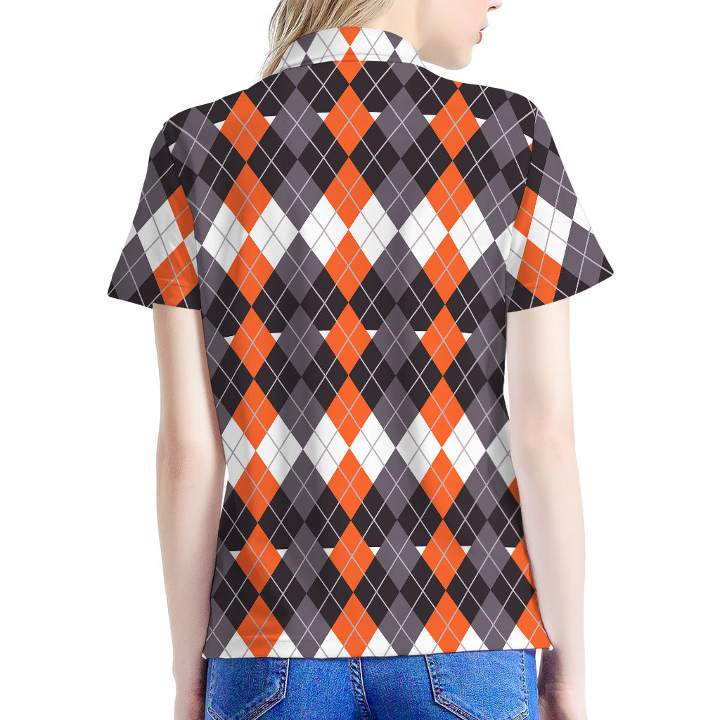 Halloween Themed Argyle Pattern Print Women's Polo Shirt