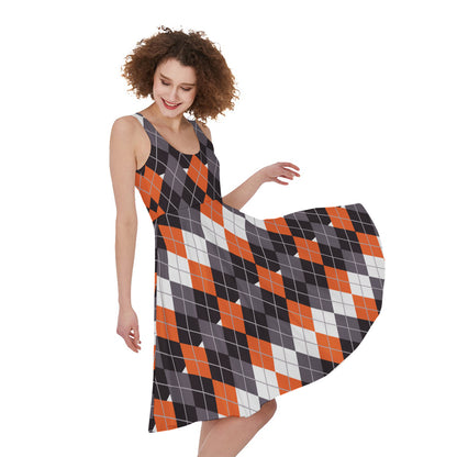 Halloween Themed Argyle Pattern Print Women's Sleeveless Dress