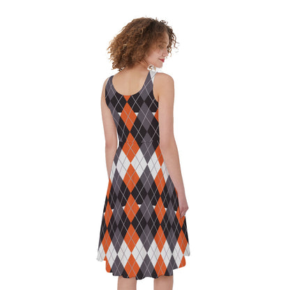 Halloween Themed Argyle Pattern Print Women's Sleeveless Dress