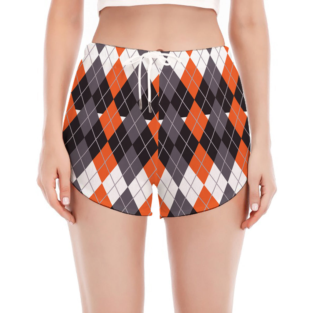 Halloween Themed Argyle Pattern Print Women's Split Running Shorts