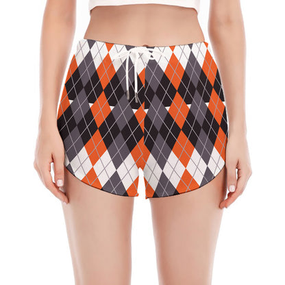 Halloween Themed Argyle Pattern Print Women's Split Running Shorts