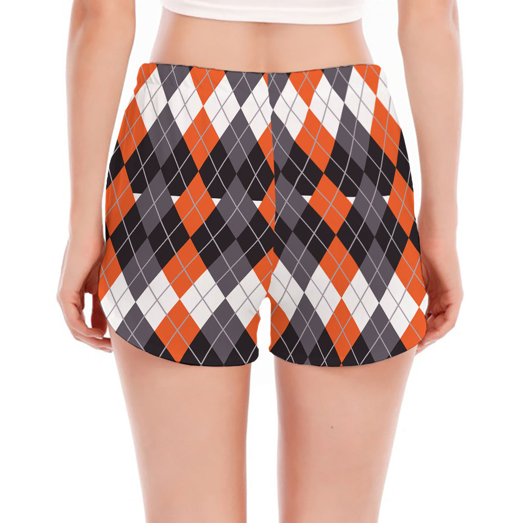 Halloween Themed Argyle Pattern Print Women's Split Running Shorts
