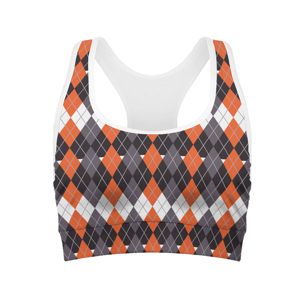 Halloween Themed Argyle Pattern Print Women's Sports Bra