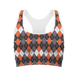 Halloween Themed Argyle Pattern Print Women's Sports Bra