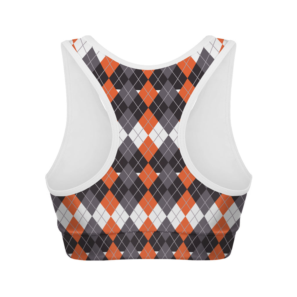 Halloween Themed Argyle Pattern Print Women's Sports Bra