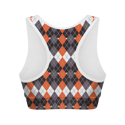 Halloween Themed Argyle Pattern Print Women's Sports Bra