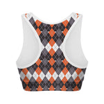 Halloween Themed Argyle Pattern Print Women's Sports Bra