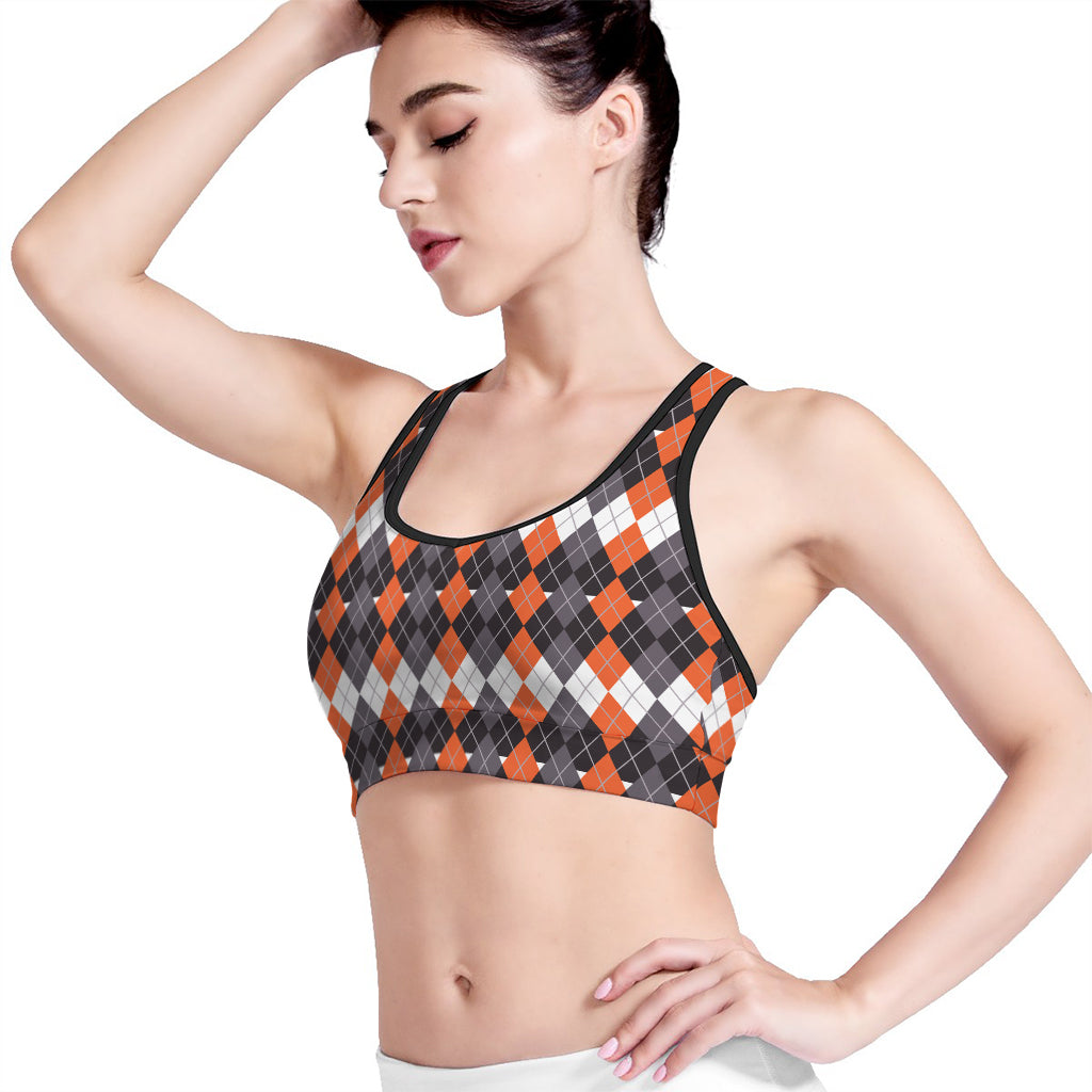 Halloween Themed Argyle Pattern Print Women's Sports Bra